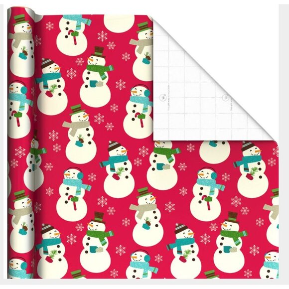 Hallmark Wrapping Paper Christmas Snowman on Red 90 sq ft Jumbo Roll Holiday Gif - Picture 2 of 6